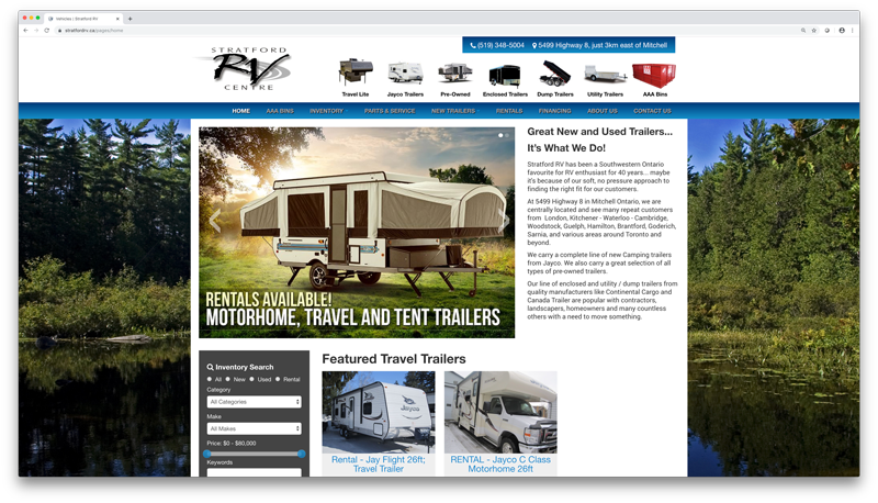 Dealer Gears | RV Dealer Home Page Screenshot