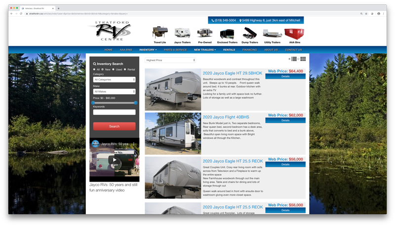 Dealer Gears | RV Dealer Inventory Page Screenshot